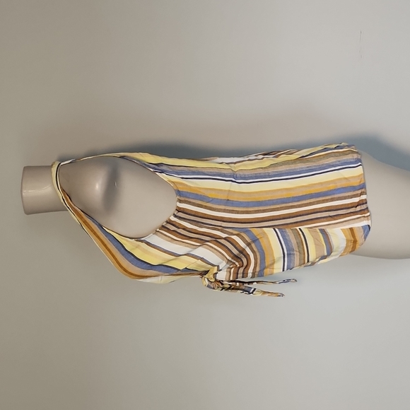 DREW yellow/blue/tan tie front sleeveless top-M - Picture 2 of 8
